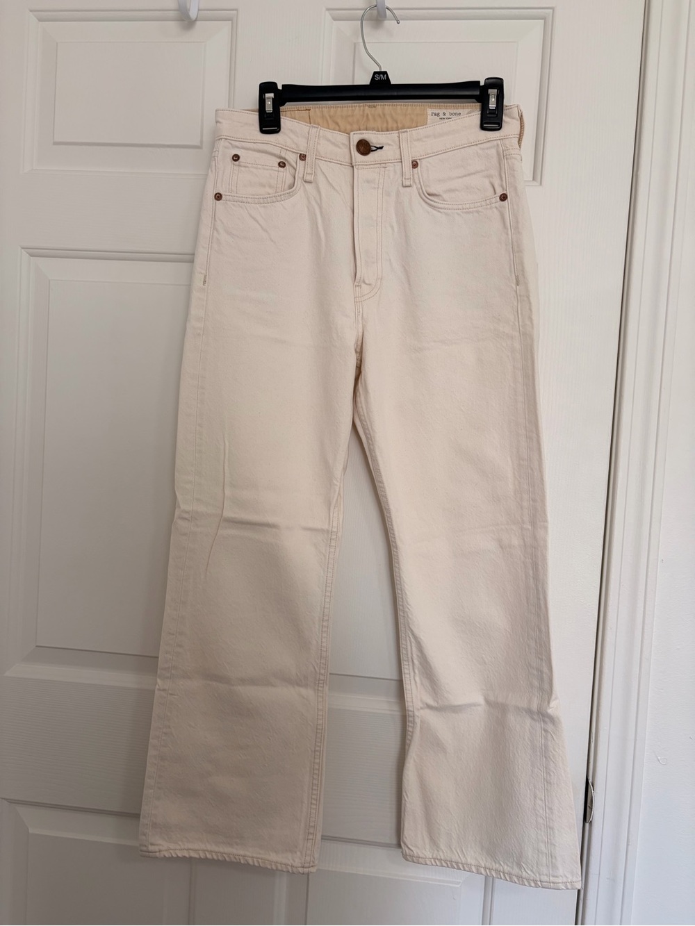 rag & bone Cream Maya High-Rise Cropped Flare Jeans